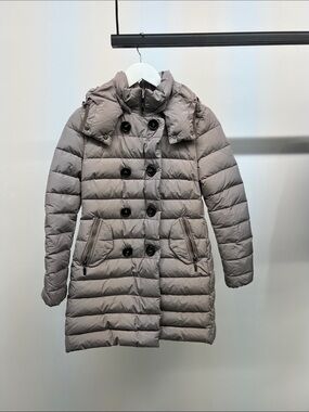 Moncler Grey Quilted Double-Breasted Puffer Coat